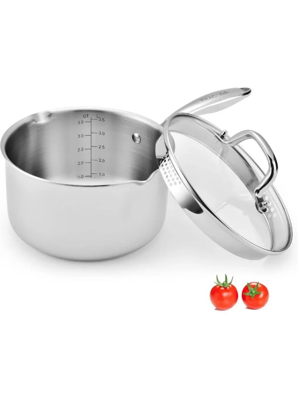 3.5 Quart Stainless Steel Saucepan with Glass Lid & Strainer, Induction Pot